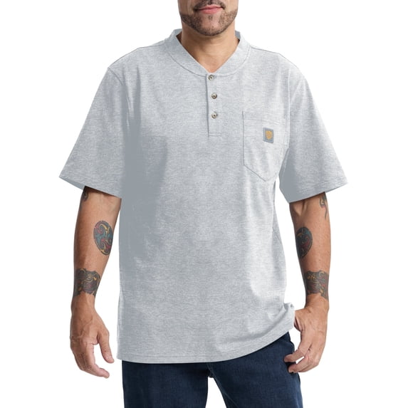 Kecols Loose Fit Thick Work T-Shirts for Men Short Sleeve Pocket Henley Workwear Shirts (Tall & Regular)(Light Gray,L)