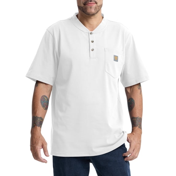 Kecols Loose Fit Thick Work T-Shirts for Men Short Sleeve Pocket Henley Workwear Shirts (Tall & Regular)(White,S)