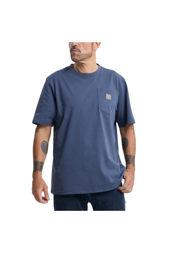 Men's Loose Fit Thick Work T-Shirts Soft Short Sleeve Pocket Tee(Tall & Regular)(Bluestone,L)