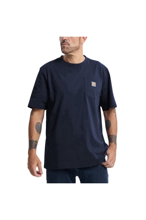 Men's Loose Fit Thick Work T-Shirts Soft Short Sleeve Pocket Tee(Tall & Regular)(Navy,M)