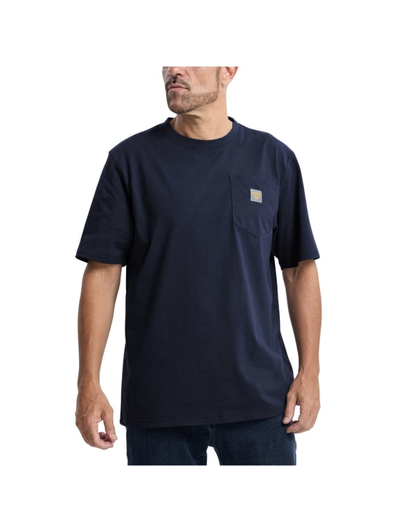 Men's Loose Fit Thick Work T-Shirts Soft Short Sleeve Pocket Tee(Tall & Regular)(Navy,M)
