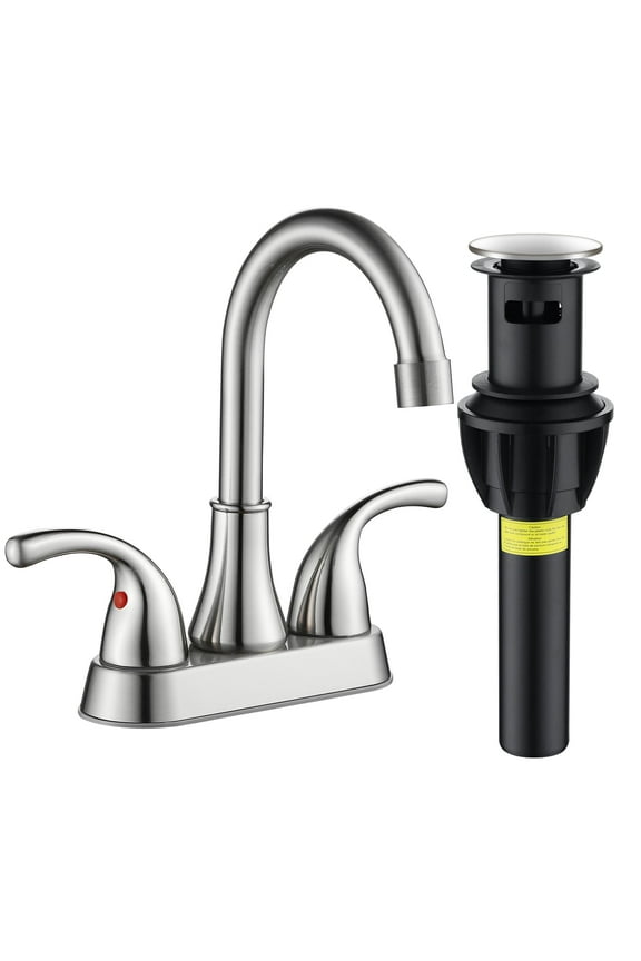 Kede 4 Inch Faucet 2 Handle Bathroom Sink Faucet Lead-Free Brushed Nickel Bath Sink Faucet with Pop-up Drain Stopper and Supply Hoses