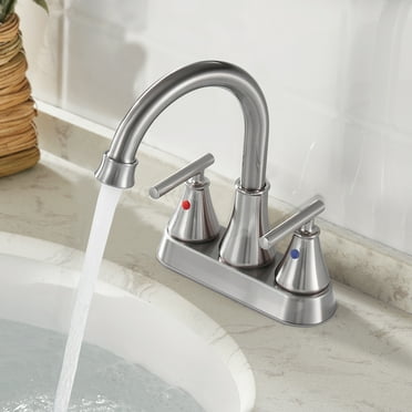 Kede Bathroom Sink Faucet 4 Inch 2 Handle Centerset Brushed Lead-Free Modern Bathroom Faucet Vanity Faucet with Pop-up Drain Stopper and Supply Hoses