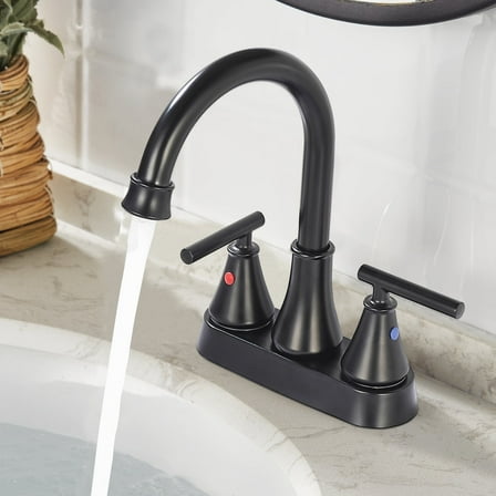 Kede Bathroom Sink Faucet 4 Inch 2 Handle Centerset Lead-Free Matte Black Modern Bathroom Faucet Vanity Faucet with Pop-up Drain Stopper and Supply Hoses