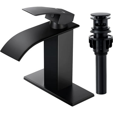 Kede Black Waterfall Bathroom Faucet Lavatory Single Handle 1 or 3 Hole Bathroom Sink Faucet Washbasin Faucet with Deck and Pop-up Drain