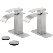 Kede Brushed Nickel Waterfall Bathroom Faucet Lavatory Single Handle 1 or 3 Hole Bathroom Sink Faucet Washbasin Faucet with Deck and Pop-up DrainSet of 2