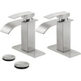 thumbnail image 1 of Kede Brushed Nickel Waterfall Bathroom Faucet Lavatory Single Handle 1 or 3 Hole Bathroom Sink Faucet Washbasin Faucet with Deck and Pop-up Drain(Set of 2), 1 of 5