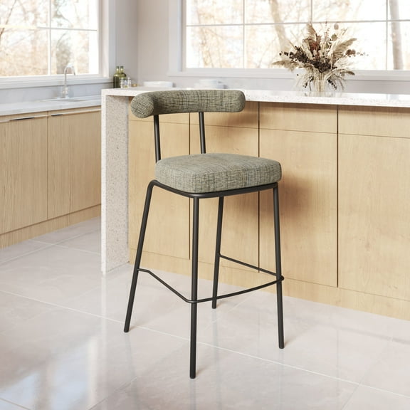 Kede Barstool Green Tweed Barstool, Modern Style, Soft chenille fabric, Plywood, Indoor Bar