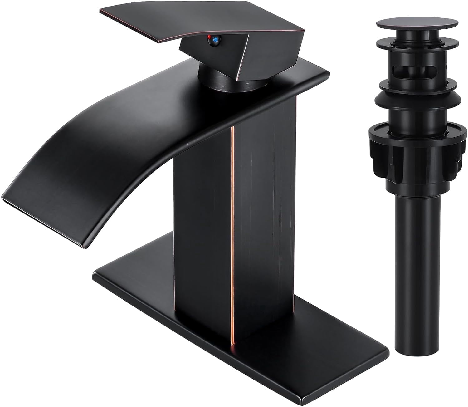 Kede Oil Rubbed Bronze Waterfall Bathroom Faucet Lavatory Single Handle 1 or 3 Hole Bathroom Sink Faucet Washbasin Faucet with Deck and Pop-up Drain