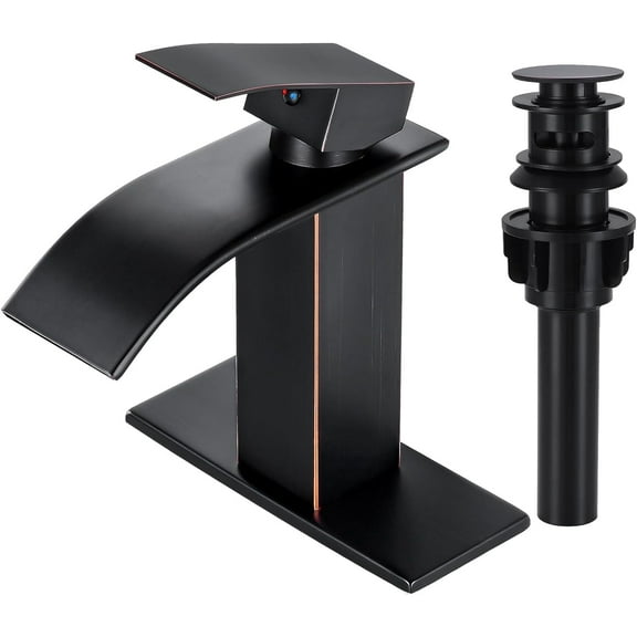 Kede Oil Rubbed Bronze Waterfall Bathroom Faucet Lavatory Single Handle 1 or 3 Hole Bathroom Sink Faucet Washbasin Faucet with Deck and Pop-up Drain