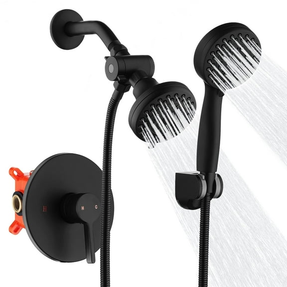 Kede Shower Faucet System with Bathroom Spout Rain Shower Kit, High Pressure Handheld Shower Head Dual 2 in 1 Shower Combo Faucet Set with Valve Trim Kit(Valve Include) (Matte Black)