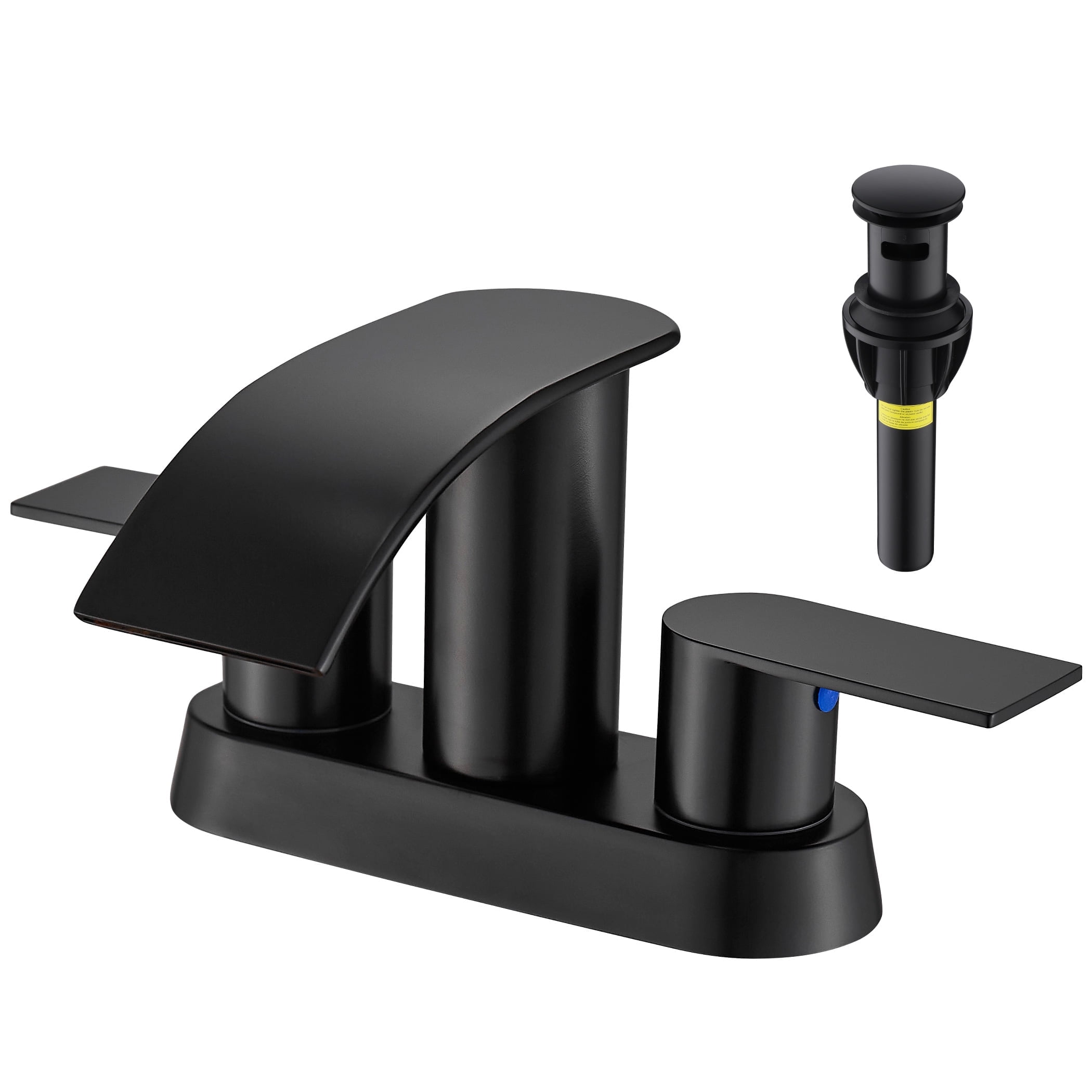 Kede Waterfall Bathroom Faucet Lavatory 2 Handle 3 Hole 4 Inch Bathroom Sink Faucet Washbasin Faucet with Deck and Pop-up Drain Black Centerset Bathroom Faucet
