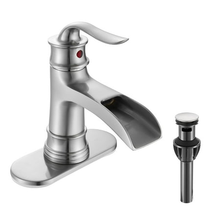 Kede Waterfall Faucet Bathroom Faucet Single Handle One Hole Brushed Nickel Finish Large Spout Lavatory Faucets Waterfall Faucet (Brushed Nickel)
