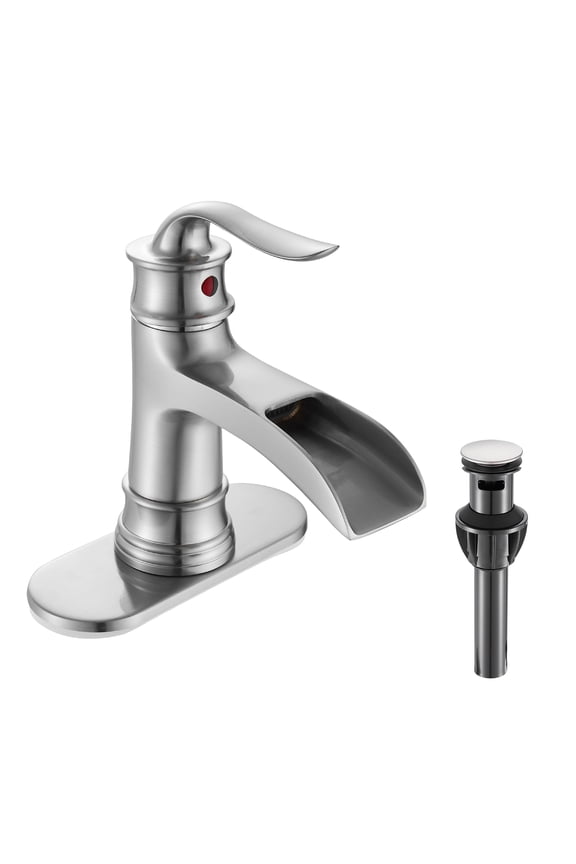 Kede Waterfall Faucet Bathroom Faucet Single Handle One Hole Brushed Nickel Finish Large Spout Lavatory Faucets Waterfall Faucet (Brushed Nickel)