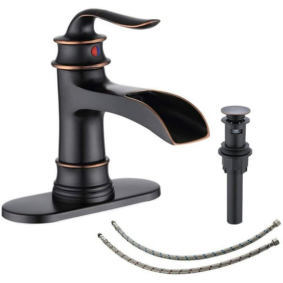 Kede Waterfall Faucet Bathroom Faucet Single Handle One Hole Oil Rubbed Bronze Finish Large Spout Lavatory Faucets (ORB2)