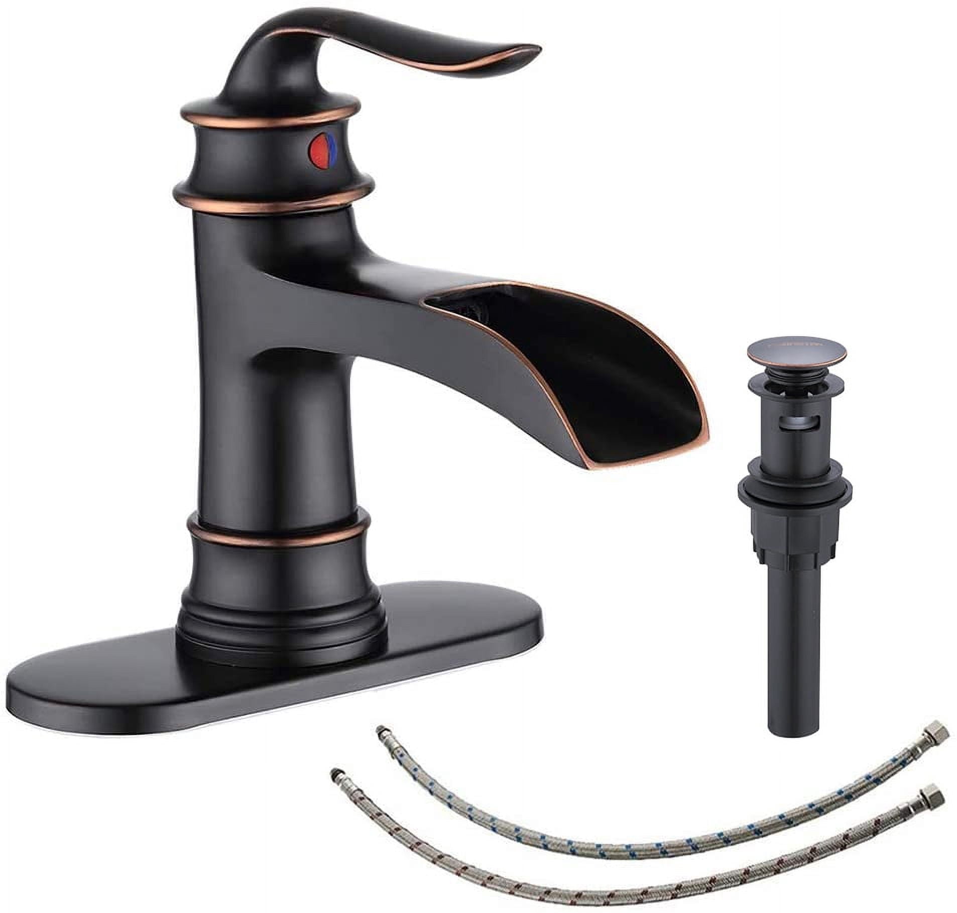 Kede Waterfall Faucet Bathroom Faucet Single Handle One Hole Oil Rubbed Bronze Finish Large Spout Lavatory Faucets (ORB2)