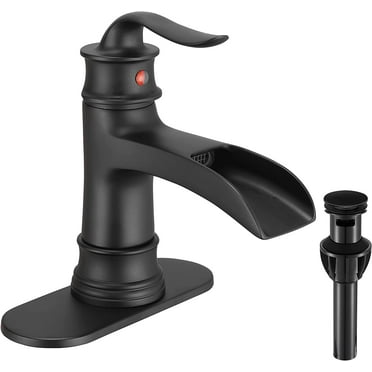 Kede Waterfall Faucet Bathroom Faucet Single Handle One Hole Oil Rubbed Bronze Finish Large Spout Lavatory Faucets Oil Rubbed Bronze Waterfall Faucet (Matte Black)