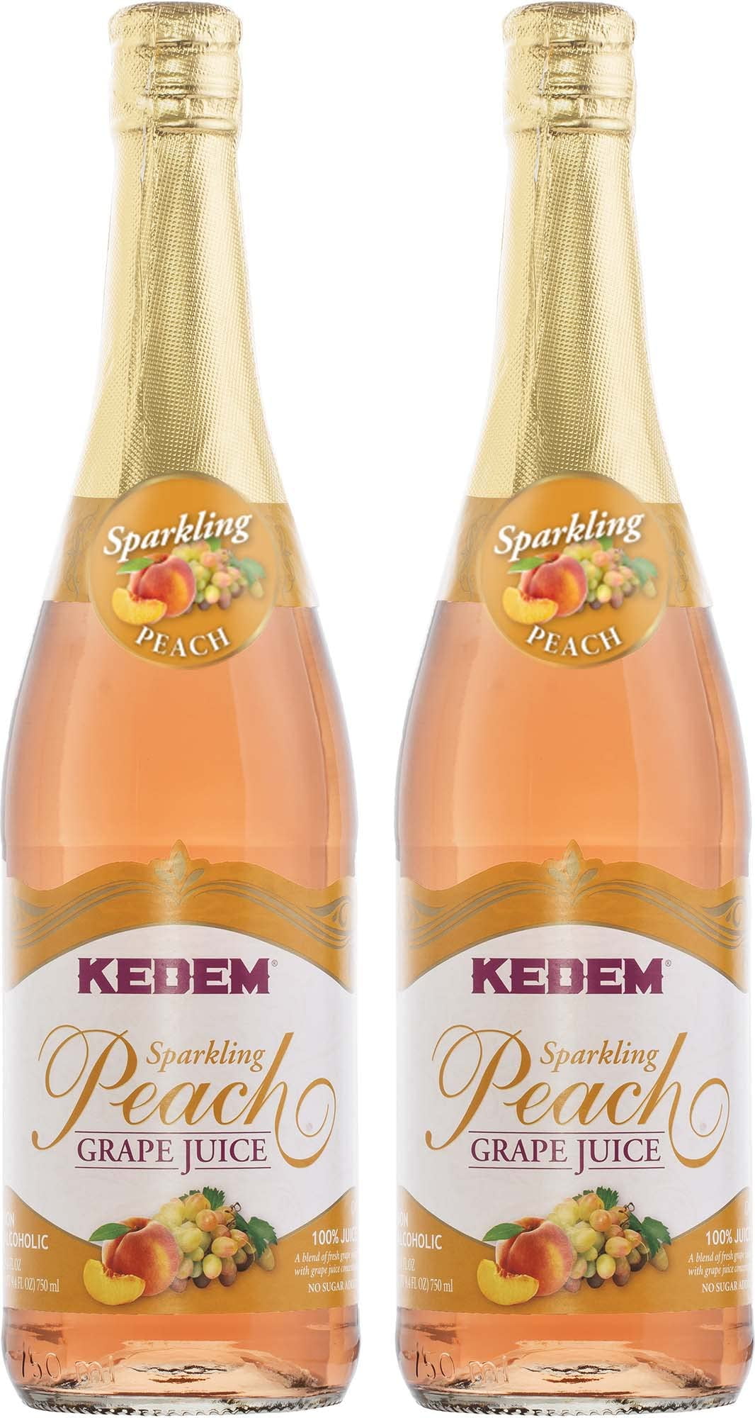 Kedem Sparkling Peach Flavored Grape Juice 25.4Oz (2 Pack), No Added