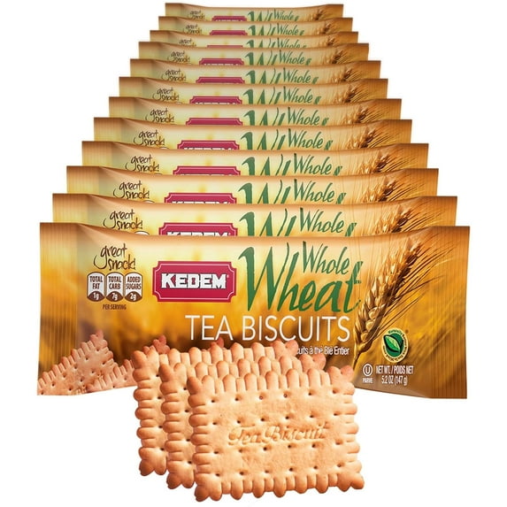 Kedem Whole Wheat Tea Biscuits (12 Pack) Only 2g Sugar|7g Carbs |1g Fat| Certified Kosher