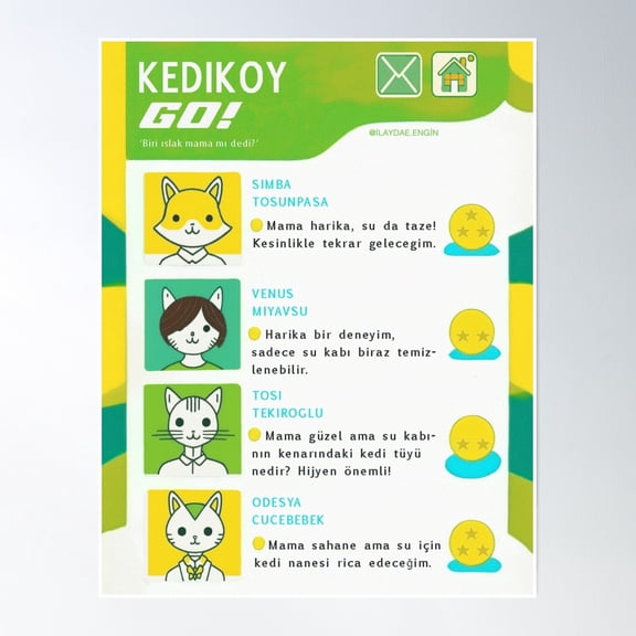 Kedikköy Go! Cat App For Food Delivery Poster Wall Art, Modern Wall Decor, 8x12 UNFRAMED