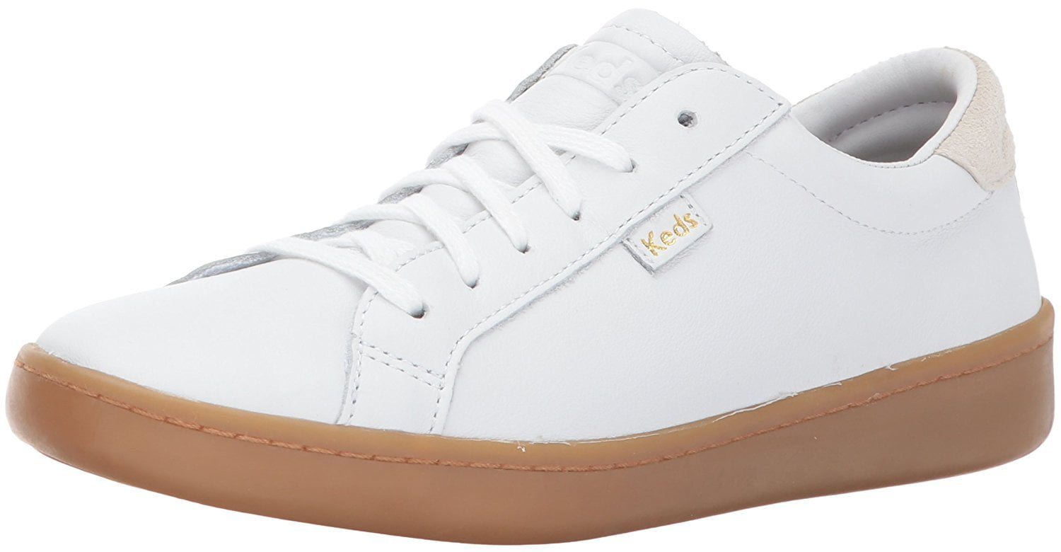 Keds Women's Ace Leather Fashion Sneaker, White/Gum, 8 M US