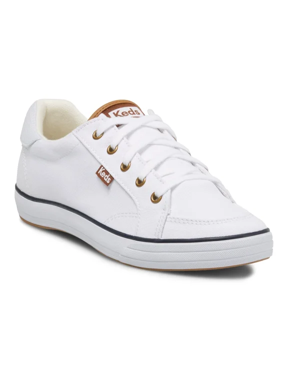 Women's Center III Canvas Lace-Up Regular Sneakers, White/Navy Size 10