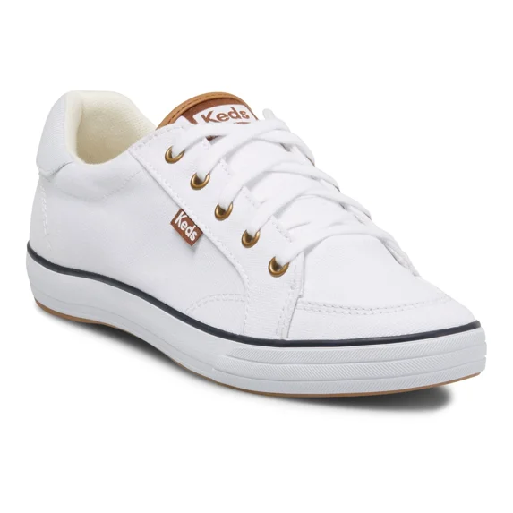 Keds Women's Center III Canvas Lace-Up Regular Sneakers, White/Navy Size 7.5