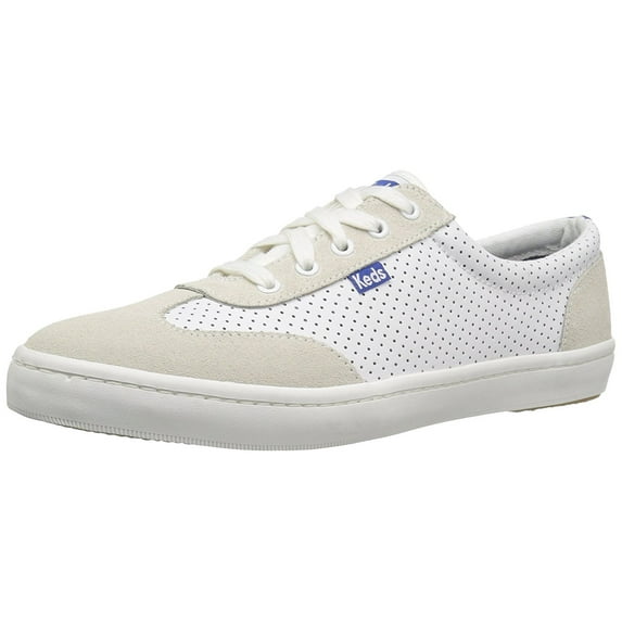 Keds Women's Tournament Retro Court Perf Leather Fashion Sneaker, White/Blue, 7 M US