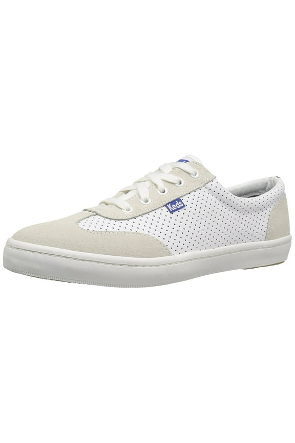 Women's Tournament Retro Court Perf Leather Fashion Sneaker, White/Blue, 9 M US