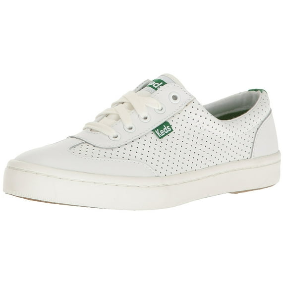 Keds Women's Tournament Retro Court Perf Leather Fashion Sneaker, White/Green, 10 M US