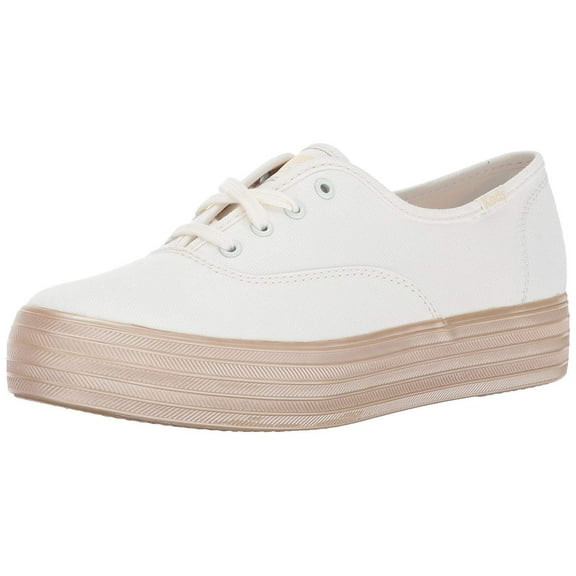 Keds Women's Triple Shimmer Fashion Sneaker, White/Gold, 8 M US