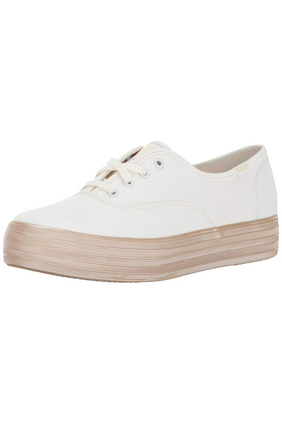 Women's Triple Shimmer Fashion Sneaker, White/Gold, 8 M US