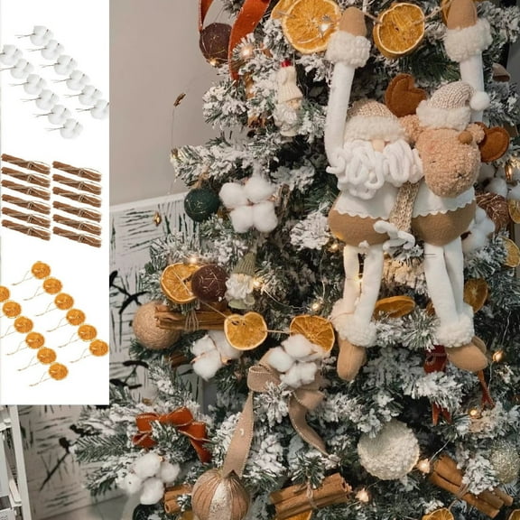 Kedshhgu 12 Pcs Christmas Tree Natural Decoration, Dried Lemon Slices, Cotton and Cinnamons Sticks, for Christmas Tree Crafts Home Decorations