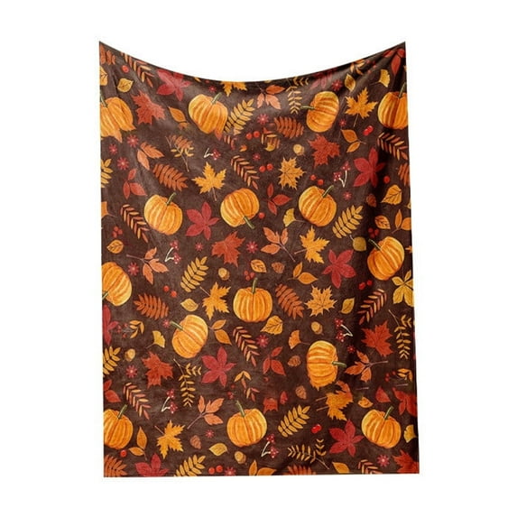 Kedshhgu Autumn Plush Blanket Dark Pumpkin Maple Leaf Pattern Autumn Leaf Blanket for Thanksgiving Farmhouse Home Chair Sofa Couch Bed
