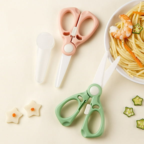 Kedshhgu Baby Food Scissors with Protective Cover, Food Grade Stainless Steel Material Food Supplement Scissors Portable for Babies & Toddlers Feeding