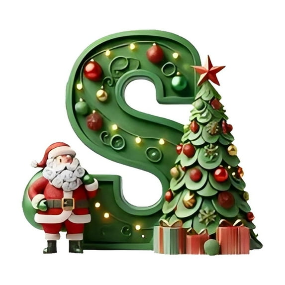 Kedshhgu Christmas Initial with Christmas Tree Santa Claus Acrylic Pendant 26 Letter Ornaments Xmas Tree Decoration, Personalized Holiday Party Decor, Green