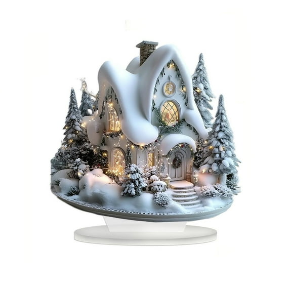 Kedshhgu Christmas Snowhouse Flat Acrylic Ornament Decoration Suitable for Christmas Table Center Decoration Holiday Craft Winter Decor