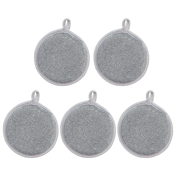 Kedshhgu 5 Pcs Round Sponge Block Double-sided Steel Wire Non Scratch Scouring Sponge Multi Use Metal Scrubber Heavy Duty Dish Wash Kitchen Sponge for Dish, Pan Pot, Stovetop, Sink