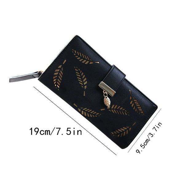 Kedshhgu Hollow Leaf Women's Wallet Long Fashionable Handheld Bag Zipper Buckle Wallet