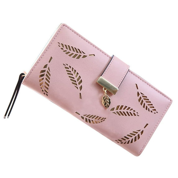 Kedshhgu Hollow Leaf Women's Wallet Long Fashionable Handheld Bag Zipper Buckle Wallet