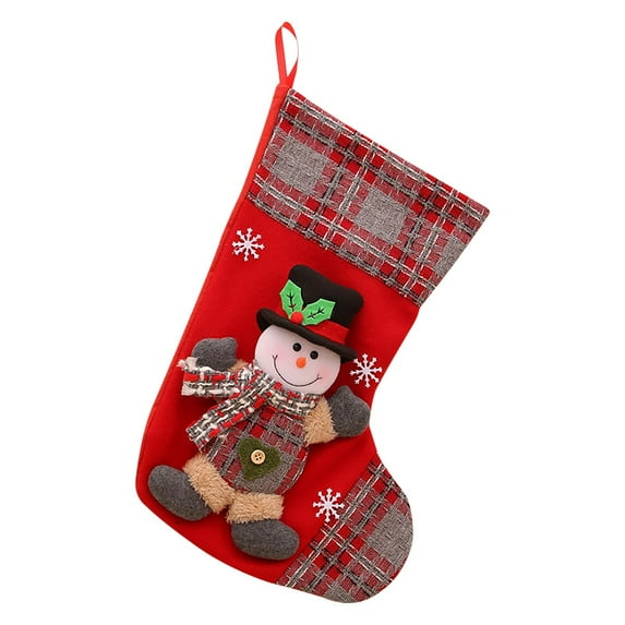 Kedshhgu Clearance Lovely Christmas Stockings Set Snowman, Reindeer, Xmas Character 3D Plush Hanging Tag Knit Border Xmas for Kids Family