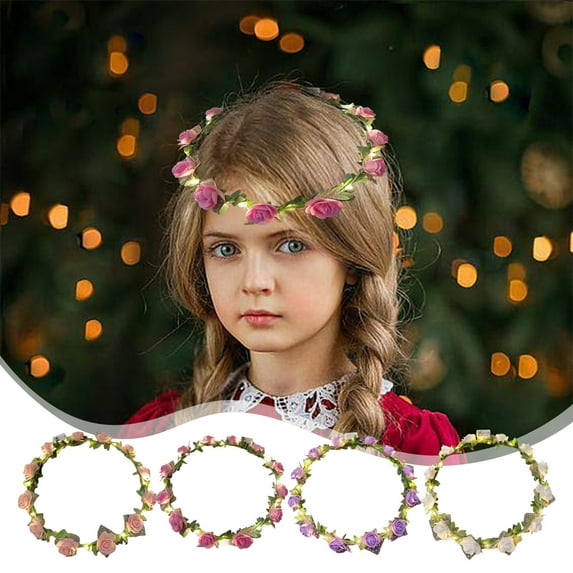 Kedshhgu Valentine's Day Flower Wreath Battery Power Supply, Plastic Light up Xmas Hair Hoop Glowing Holiday Christmas Party Hair Accessories for Women