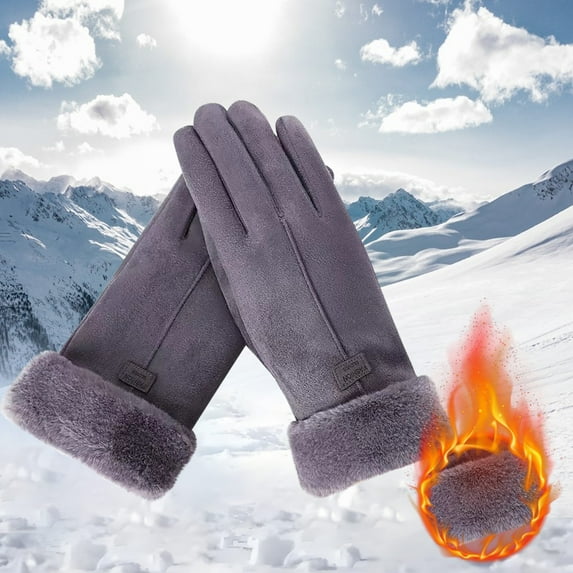 Kedshhgu Winter Plush Leather Gloves for Women, Women Fleece Lined Thick Warm Gloves, Warm Elastic Gloves for Cold Weather