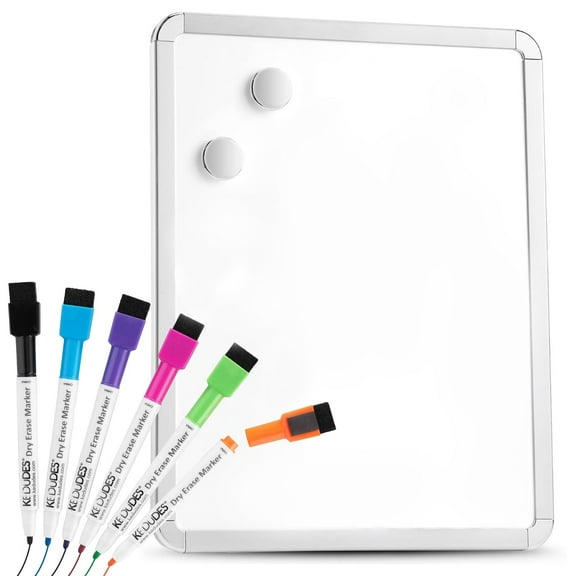 Kedudes Magnetic White Board - 13 x 17 Dry Erase Board with 6 Assorted Color Markers - Reusable and Easy to Erase for Classroom, Home, and Office Organization