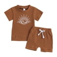 thumbnail image 1 of Kedxroy Baby Boy Clothes Toddler Boy Summer Outfits Short Sleeve Print Graphic Top T-shirt & Pocket Pant Set 2 Piece(Brown,12-18 Months), 1 of 8