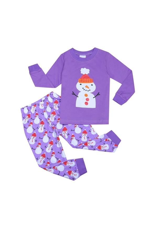 Boys Girls Christmas Pajamas Toddler Kids Pjs Girls Boys Santa Claus Pajamas Cotton Winter Sleepwear Children Clothes(Purple,6-7 Years)