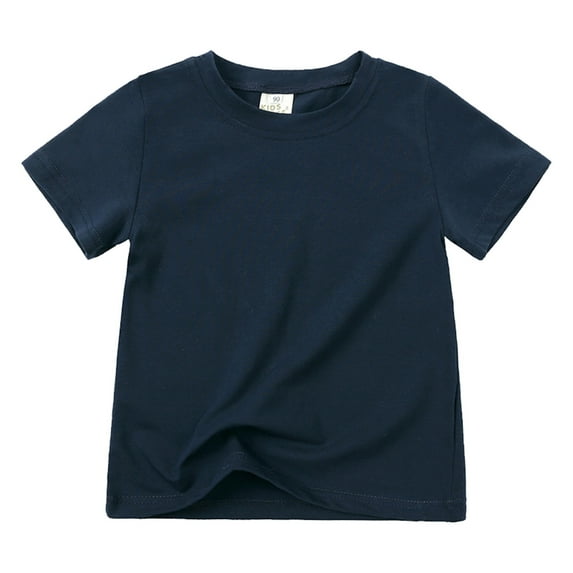 Kedxroy Boys Girls T-Shirts Cotton Cute Solid Color Tees for Kids(Navy,6-7 Years)
