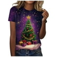thumbnail image 1 of Kedxroy Christmas Shirt Women Christmas Print T Shirt Vintage Graphic Short Sleeve Tops Tees(Purple,M), 1 of 6