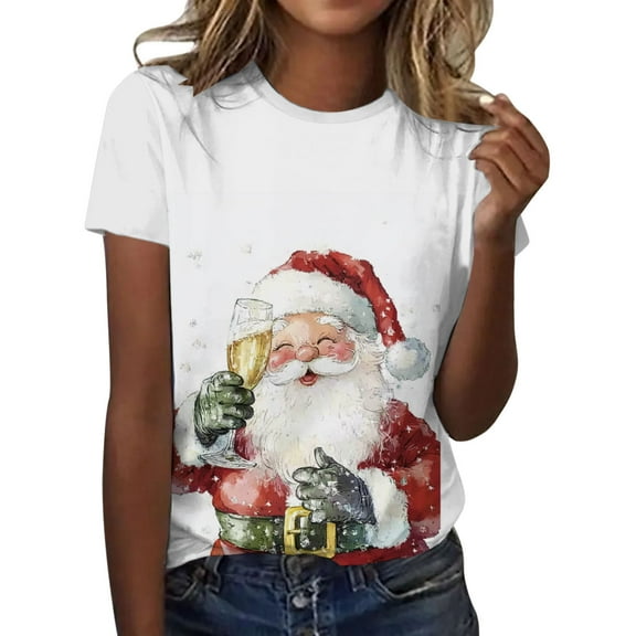Kedxroy Christmas Shirt Women Christmas Print T Shirt Vintage Graphic Short Sleeve Tops Tees(White,S)