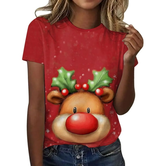 Kedxroy Christmas Shirt for Women Letter Print T Shirts Xmas Holiday Short Sleeve Pullover Tops Christmas Vacation Tee Shirts(Khaki,L)